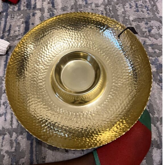 Garden Cottage Gilded Round Chip & Dip Gold Bowl Party Summer Fun Family SZ 0S - Picture 2 of 5